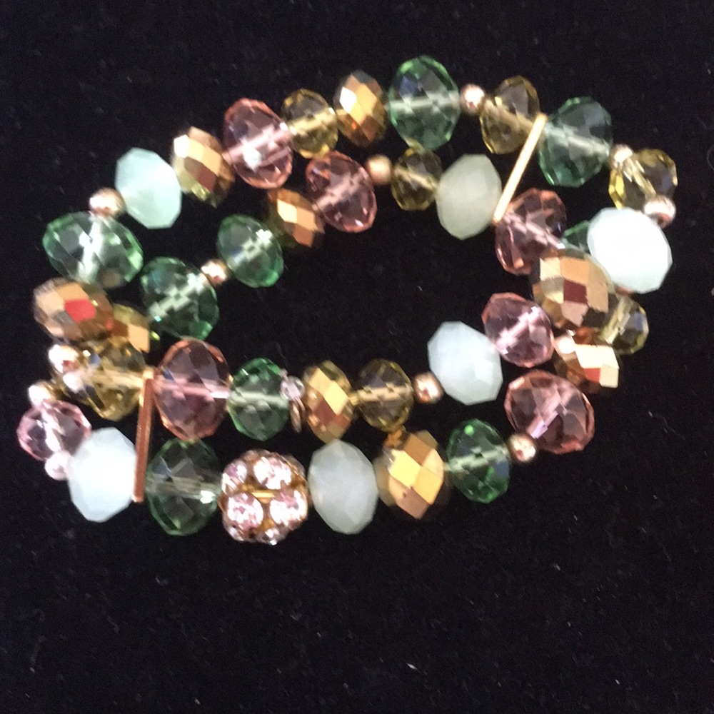 Vintage double Glass & acrylic stretchy bracelet